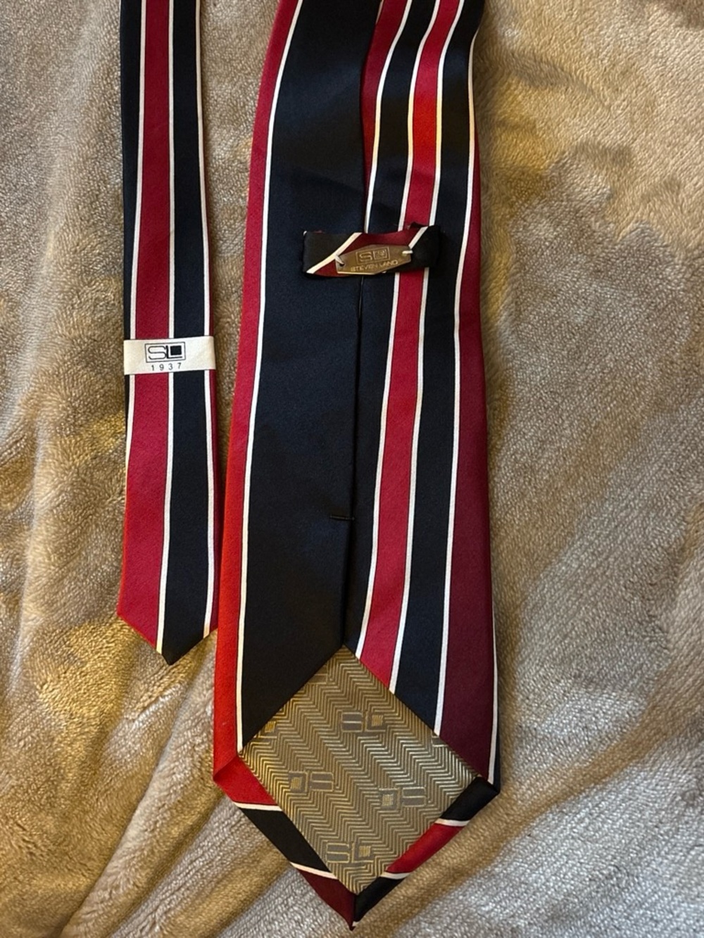 Striped Silk Tie in Black and Burgundy by SL 1937 silk